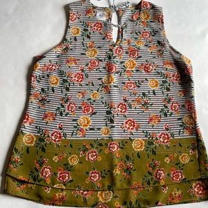 CAbi layered floral/stripe/khaki top